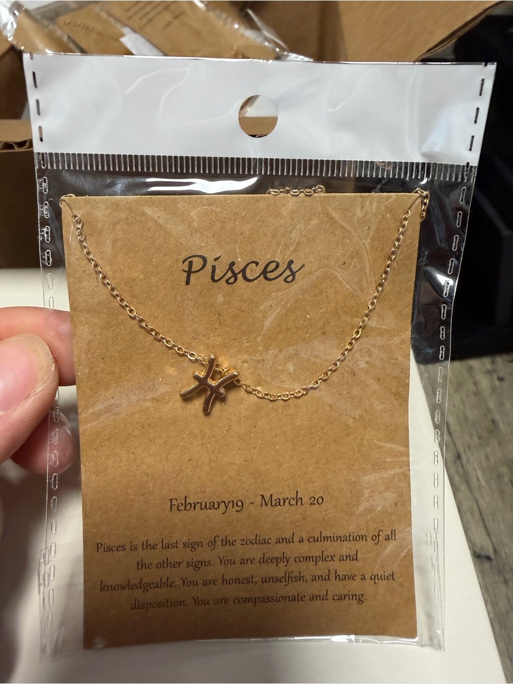 Gold Pisces Zodiac Necklace